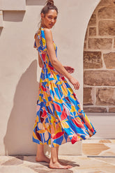 Luvanna - Flirty Smocked Strappy Midi Dress